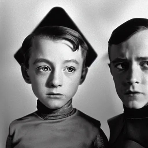 Image similar to film still of young alec guiness and young sebastian shaw as jedis in new star wars movie, dramatic lighting, highly detailed face, kodak film, wide angle shot,