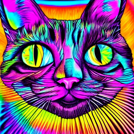 Image similar to psychedelic cat drawing, colorful, psychedelic, highly detailed