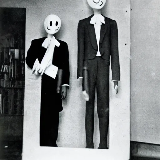 Image similar to a album of slenderman no face from the 1940s