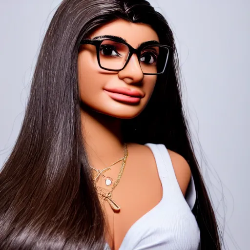 Image similar to mia khalifa as a barbie doll, 4k, high detail, high-resolution photograph, professional photography, ultra-detail, barbie