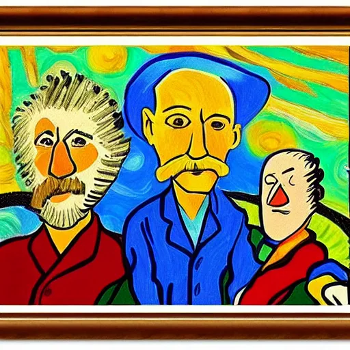 Image similar to pablo picaso painting in the style of van gogh