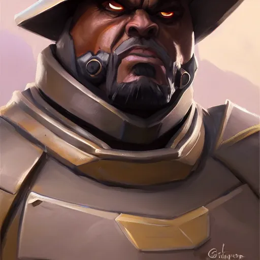 Prompt: greg manchess portrait painting of fully armored the foundation aka dwayne the rock from fortnite as overwatch character, medium shot, asymmetrical, profile picture, organic painting, sunny day, matte painting, bold shapes, hard edges, street art, trending on artstation, by huang guangjian, gil elvgren, ruan jia, greg rutkowski, gaston bussiere