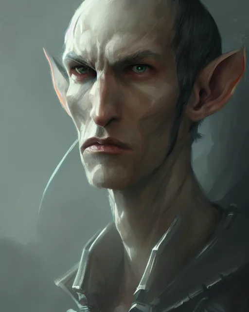 Image similar to character portrait of a slender half - elven man, by greg rutkowski, mark brookes trending on artstation