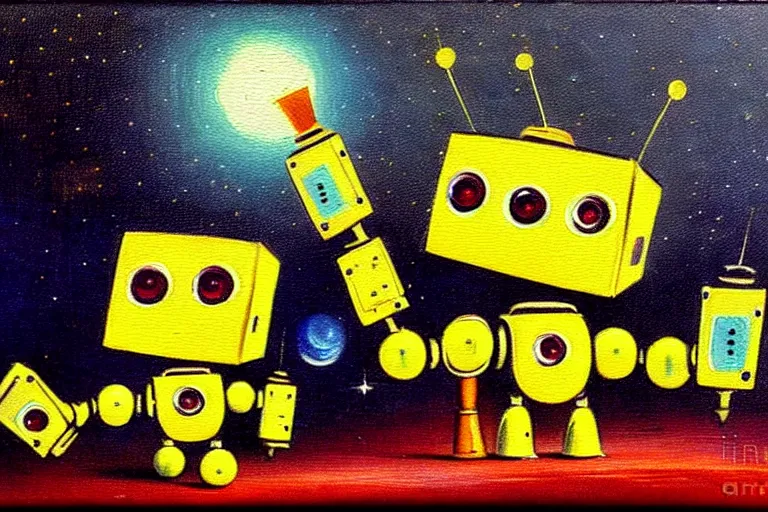 Image similar to a cute little robots painting by walotsky ron