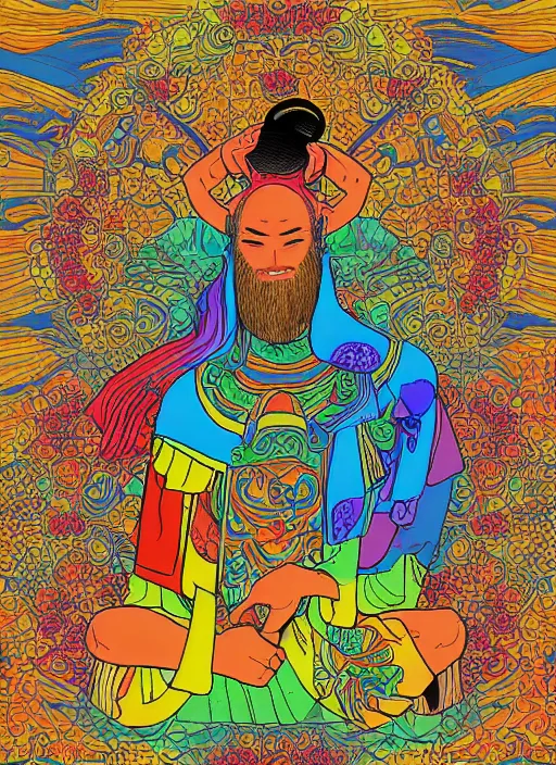 Prompt: digital art illustration of an ancient chinese proverb, colorful digital art by ralph goings, soft edges, brightly coloured comic book style painting