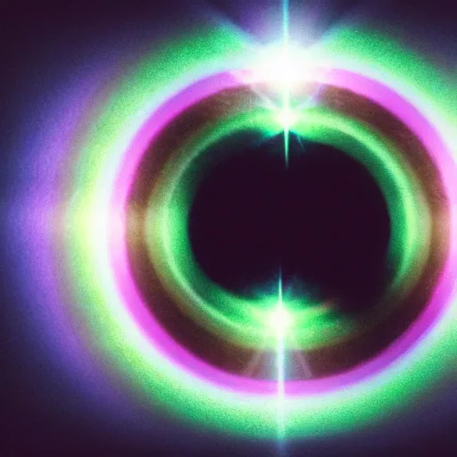 Image similar to a translucent ethereal point of light, rainbow spectrum, lens flare, black background, vfx, 3 5 mm, vhs