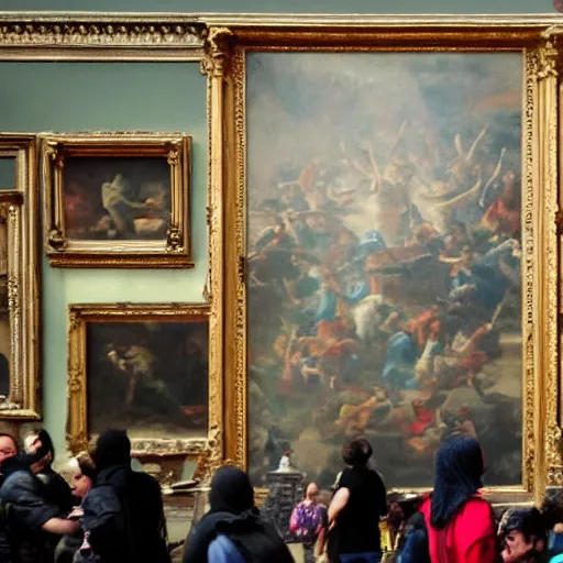 Prompt: riots in the Louvre