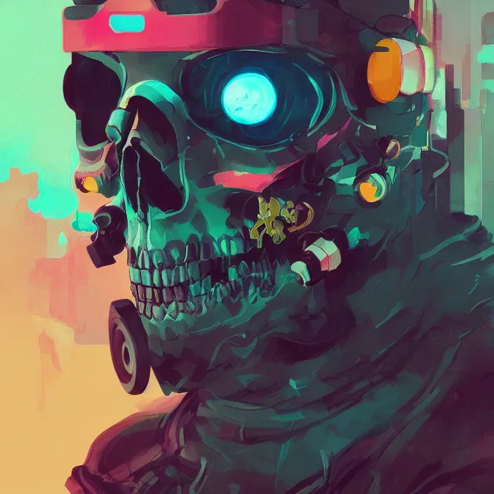 Prompt: a colorful comic noir illustration painting of a cyberpunk skull by sachin teng and sergey kolesov and ruan jia and pascal blanche. in style of digital art, symmetry, sci fi, hyper detailed. octane render. trending on artstation