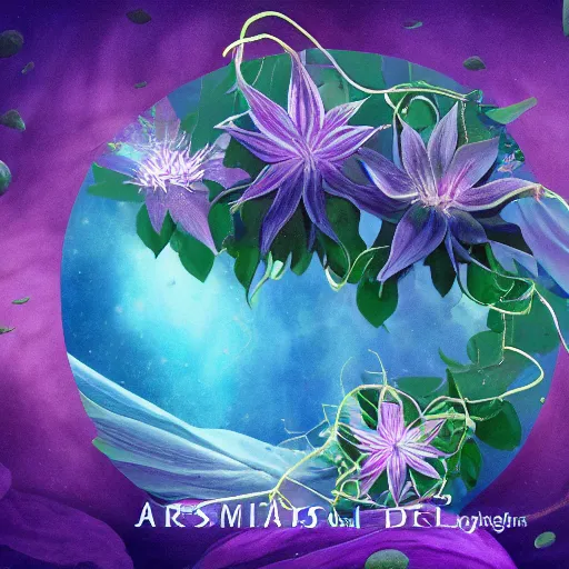 Image similar to clematis theme logo, clematis theme banner, clematis design, clematis in the deep sea, trending on artstation, warm light, lovely and cute, fantasy art, 8 k resolution