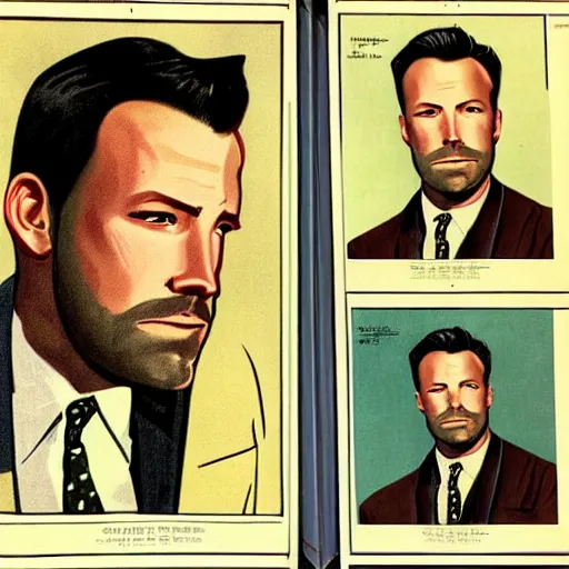 Image similar to “Ben Affleck portrait, color vintage magazine illustration 1950”