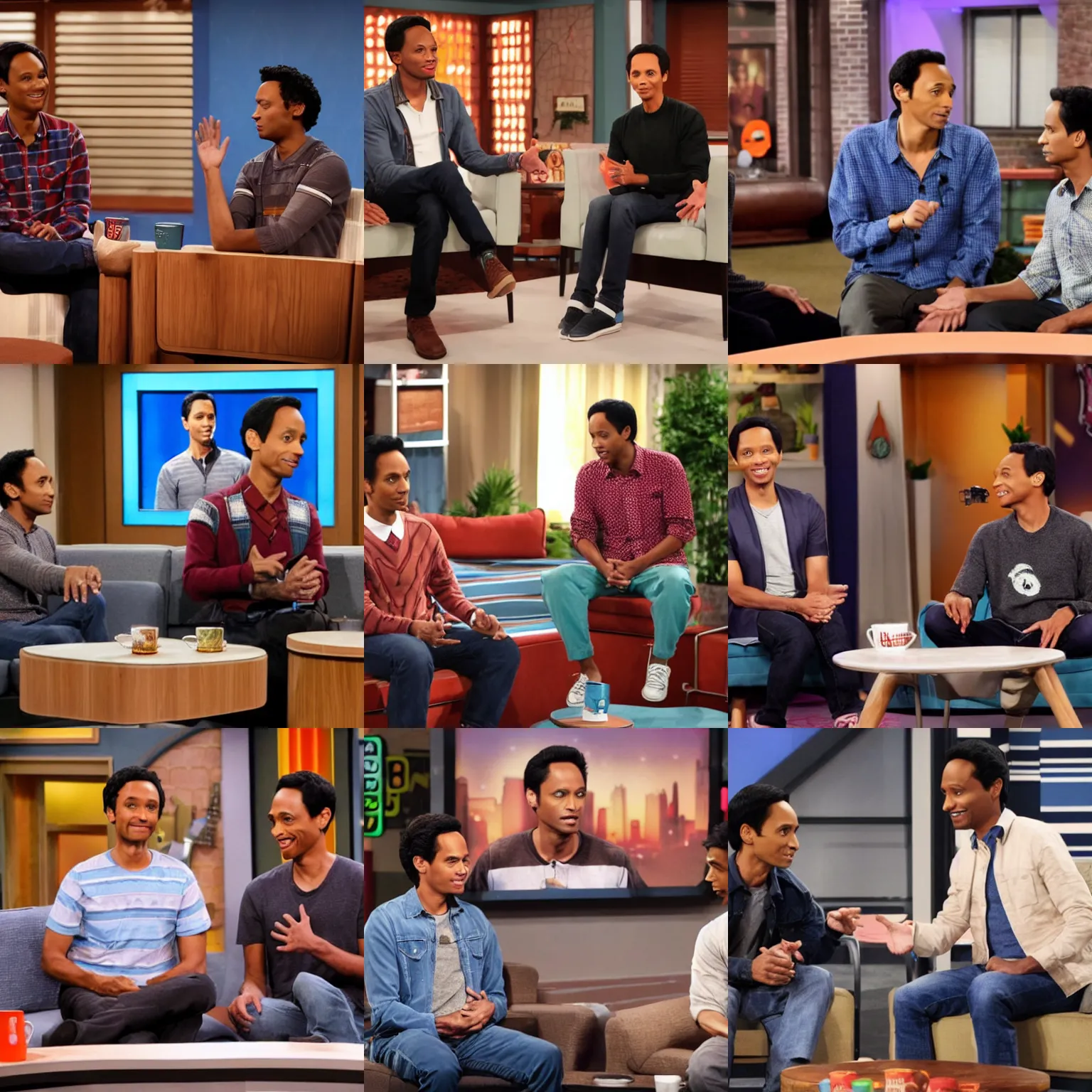 Prompt: troy and abed in the morning tv show, with audience on the background