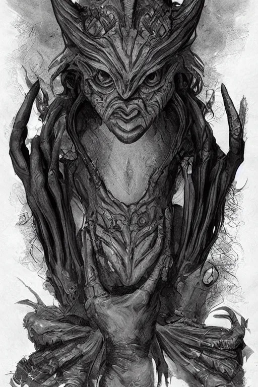 Image similar to beautiful siren, deceptive monster, creature concept art, weta studios, Guillermo Del Toro, pans labyrinth