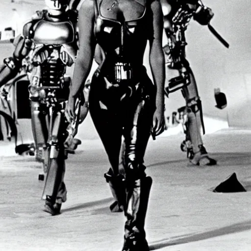 Image similar to the queen as the terminator, movie still