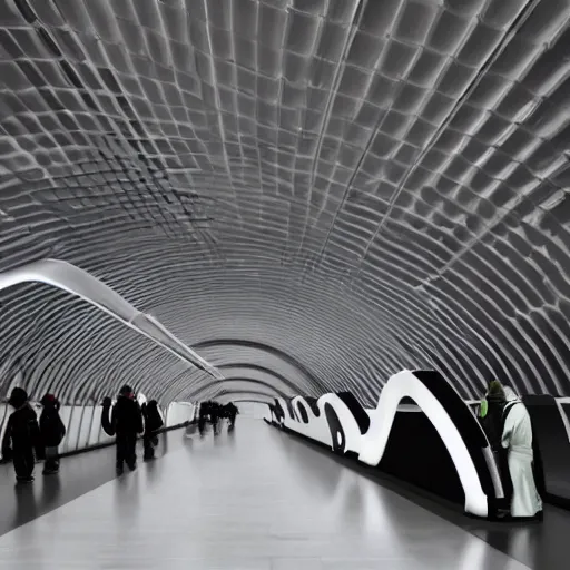 Image similar to a subway platform designed by zaha hadid