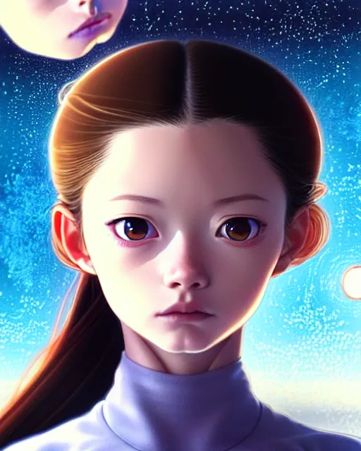 Image similar to portrait Anime as mackenzie foy interstellar girl cute-fine-face, brown-black-hair pretty face, realistic shaded Perfect face, fine details. Anime. Interstellar realistic shaded lighting by Ilya Kuvshinov katsuhiro otomo ghost-in-the-shell, magali villeneuve, artgerm, rutkowski, WLOP Jeremy Lipkin and Giuseppe Dangelico Pino and Michael Garmash and Rob Rey