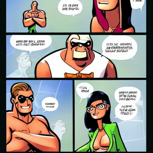 Image similar to mia khalifa comic with mr incredible