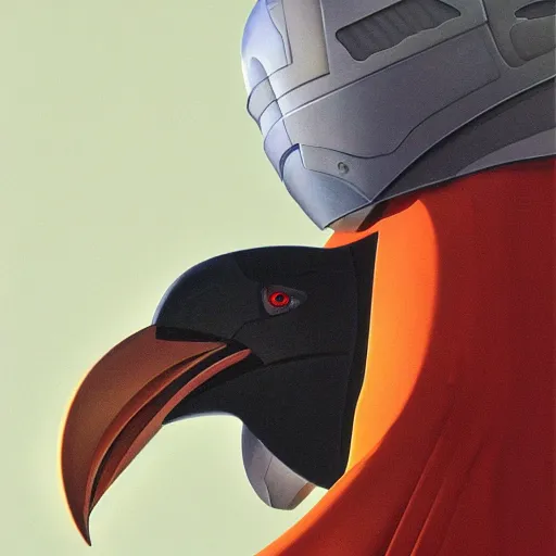 Image similar to self portrait of a humanoid raven with a helmet in the shape of a beak. digital art, photorealistic, ultradetailed, award winning concept art in the style of Science Fiction. art by Syd Mead and Moebius, trending on artstation, devianart, cgsociety