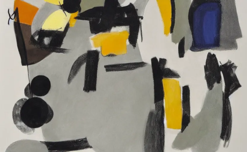 Prompt: minimal in the style of ivon hitchins. still life on a table. drawing on painting, brush marks. expressive abstraction.. in the style of john craxton