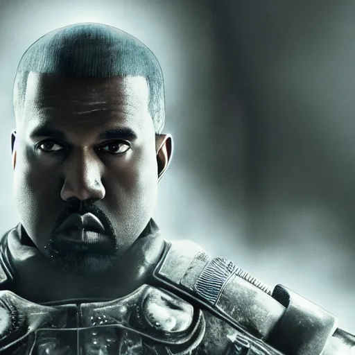 Image similar to kanye west as the pope pope in gears of war battlefield 5, splash art, movie still, cinematic lighting, dramatic, octane render, long lens, shallow depth of field, bokeh, anamorphic lens flare, 8 k, hyper detailed, 3 5 mm film grain