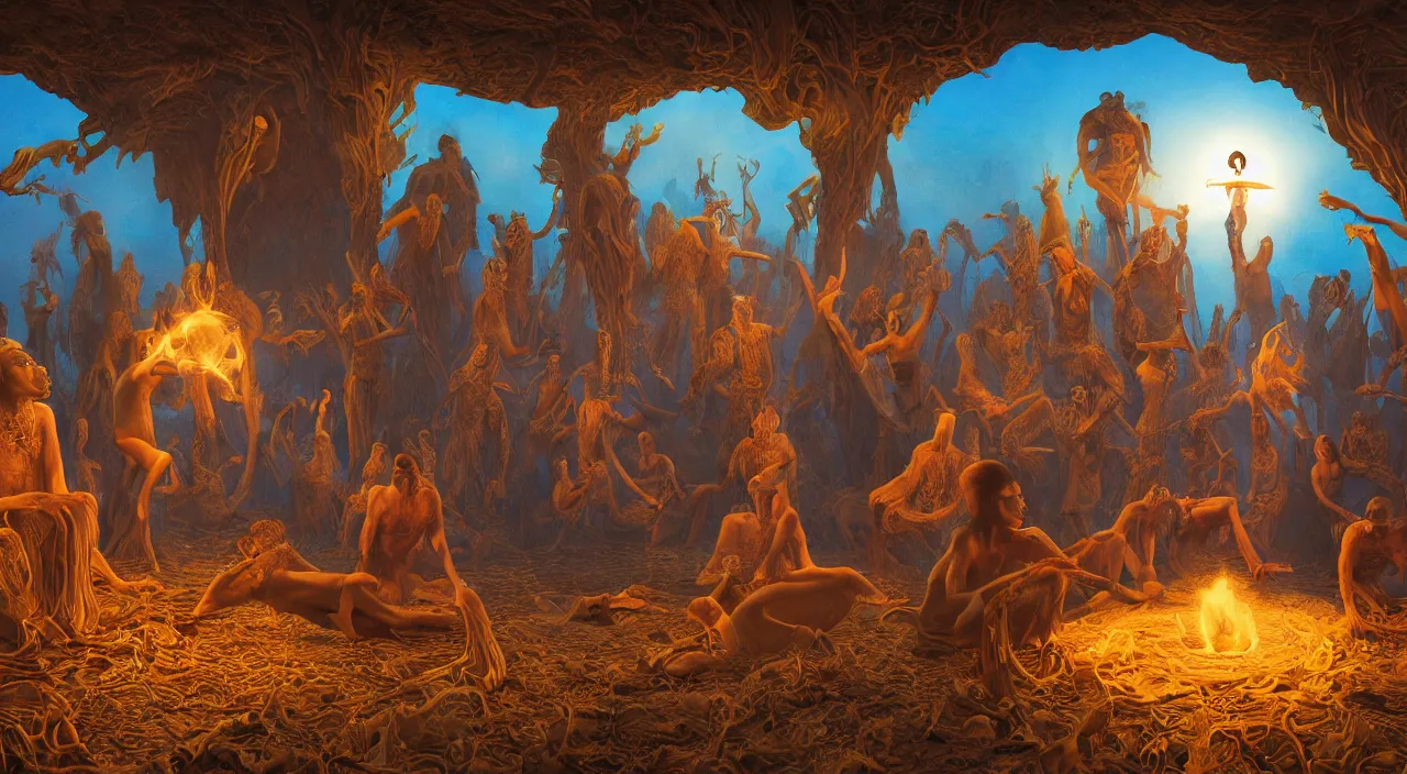 Prompt: visions of dmt in a shamanic ceremony in lake baikal - rays, ray - tracing, cinematic lighting, 4 k smooth, cinematic, complex, highly atmospheric lighting, golden ratio, rule of thirds, highly detailed, ornate, claudio bravo, alex grey, greg rutkowski, focus, cinematic, concept art, artstation, trending