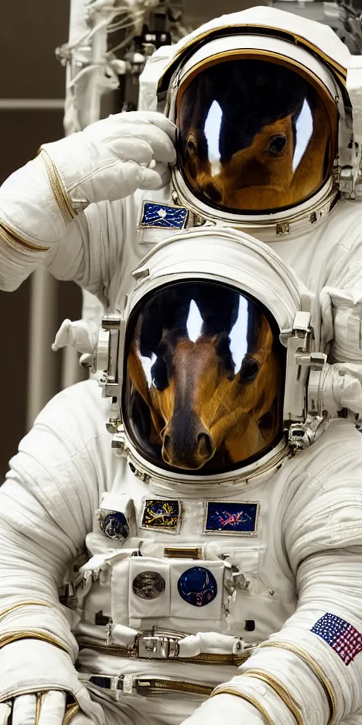 Image similar to astronaut wearing horse head mask