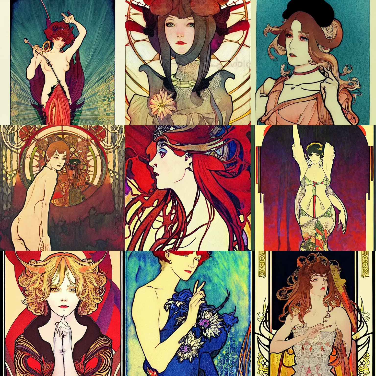 Prompt: the devil. beautiful, realistic painting by mucha and kuvshinov and bilibin and malevich. synthwave watercolor, thick lining, manga, soviet realism