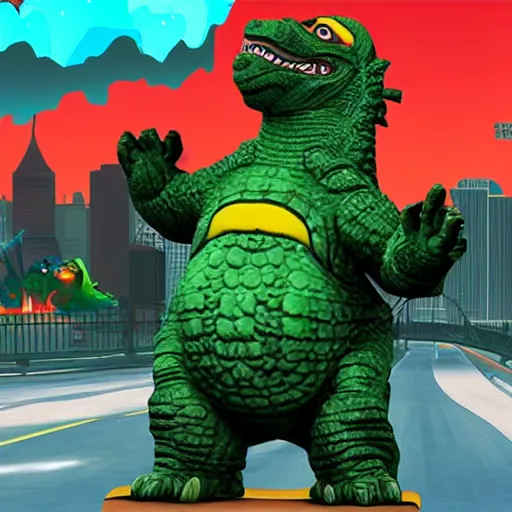 Image similar to Godzilla in the style of Subway Surfers