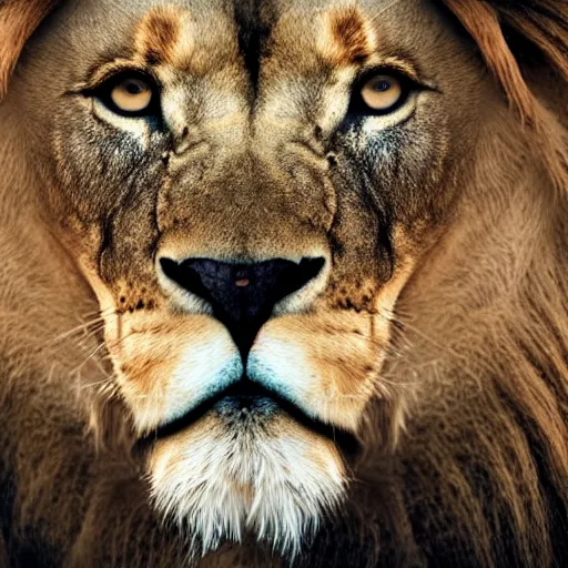 Image similar to a lion's face breaching through a wave stormy weather closeup portrait