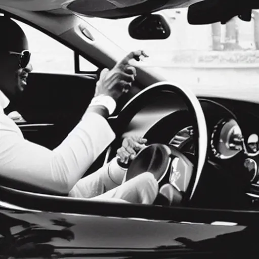 Prompt: photo of Stevie Wonder driving a car