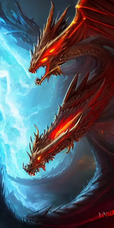 Image similar to draconic staff, dragon staff, ((((dragon head)))) on top of the staff, glowing draconic staff, epic fantasy style art, fantasy epic digital art, epic fantasy weapon art, hearthstone style art