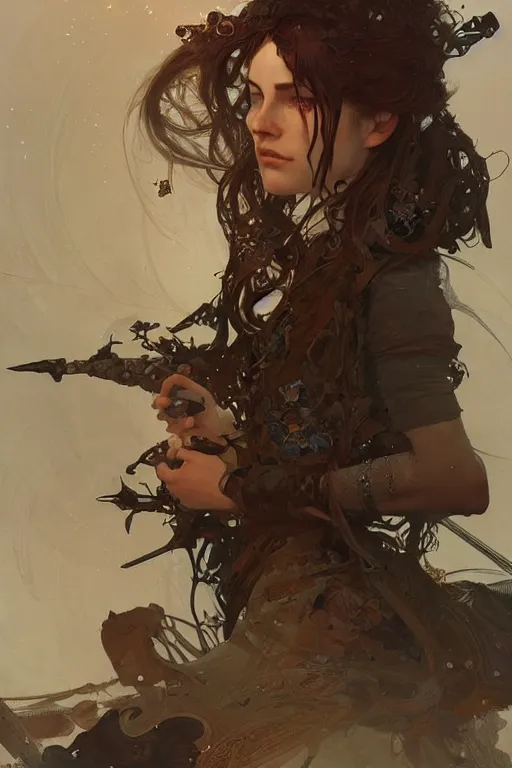 Image similar to A full portrait of a beautiful post apocalyptic celtic explorer, intricate, elegant, highly detailed, digital painting, artstation, concept art, smooth, sharp focus, illustration, art by Krenz Cushart and Artem Demura and alphonse mucha