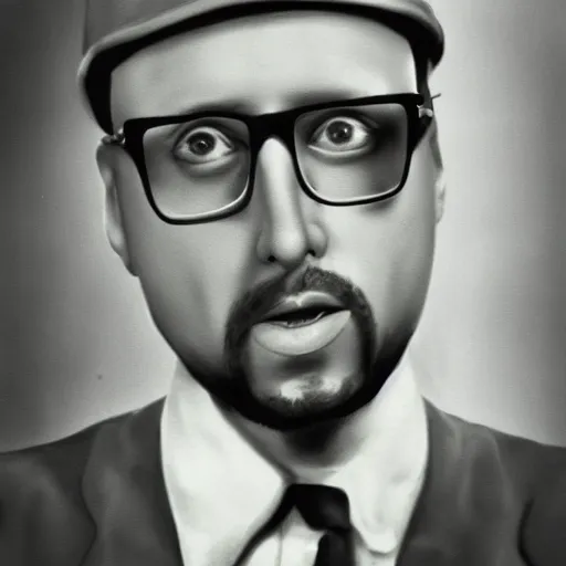 Image similar to Nostalgia Critic, Photorealism, 1950s photograph