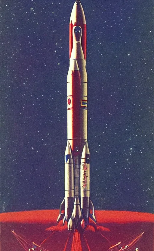 Image similar to Soviet space rockets propaganda poster in the style of James Gilleard, Zdzislaw Beksinski, Mark Ryden, Wolfgang Lettl highly detailed, hints of Yayoi Kasuma