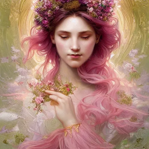 goddess, goddess of flowers, pinkish hair, antheia, | Stable Diffusion ...