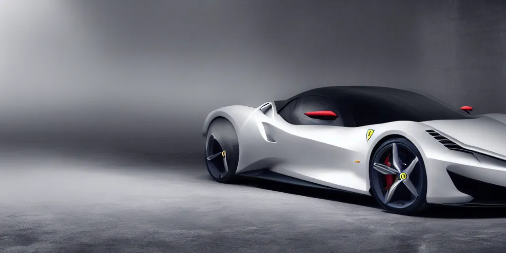 Image similar to a electric sport car designed by ferrari, outdoor magazine, ambient light, fog