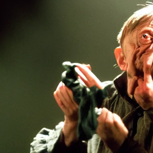 Prompt: mark e smith as gollum with the ring of power