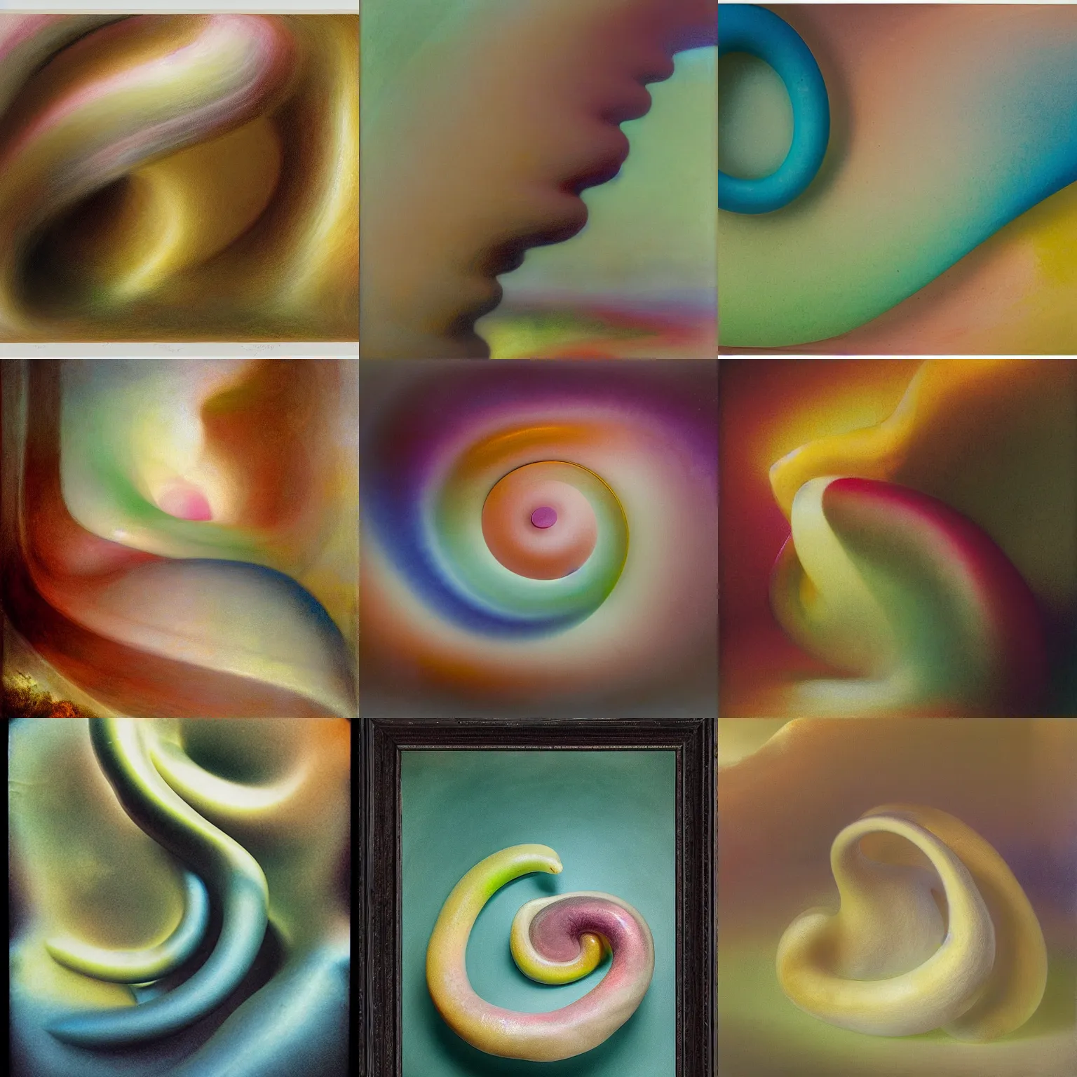Prompt: one looping biomorphic form with ombre pastel colors, by thomas moran, professional fruit photography
