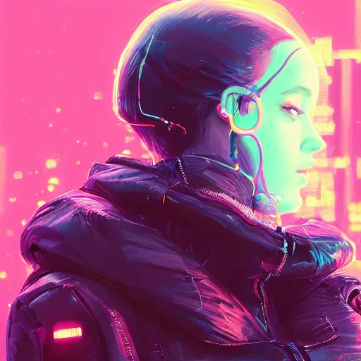 Image similar to detailed side profile portrait Neon Girl, cyberpunk futuristic neon, reflective puffy coat, by Ismail inceoglu dragan bibin hans thoma greg rutkowski Alexandros Pyromallis Nekro Rene Maritte Illustrated, Perfect face, fine details, realistic shaded, fine-face, pretty face, 8k, UHD, ray tracing