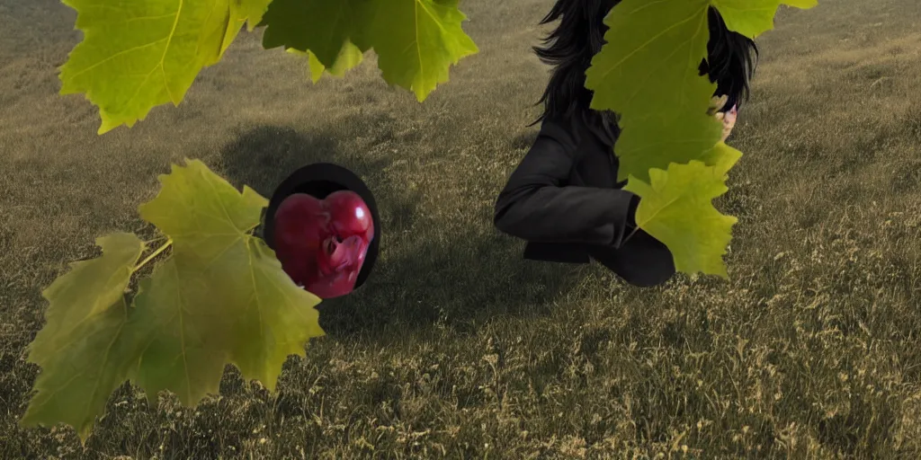 Prompt: severus snape in a grape, severus snape from harry potter inside a grape, severus snape, snape with his body replaced by a grape, severus snape, realistic, photography, mountainside, cinematic shot, motion blur