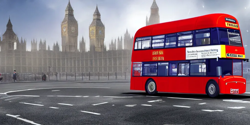 Prompt: a double decker london bus, flying through outer space, gbp is flying out the windows, ultra realistic, concept art 4k