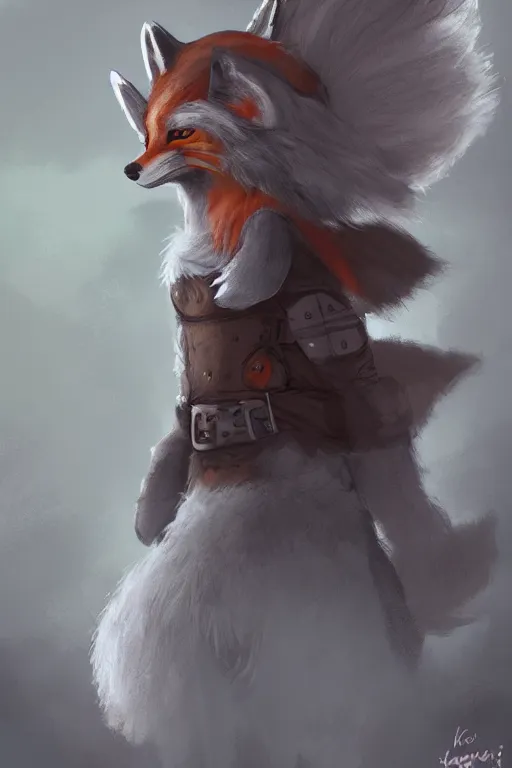 Image similar to an anthropomorphic medieval fox with a fluffy tail, backlighting, trending on artstation, digital art, furry art, trending on furaffinity, fantasy art, by kawacy