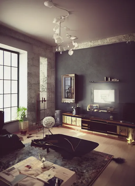 Prompt: Interior design, living room by Petros Afshar