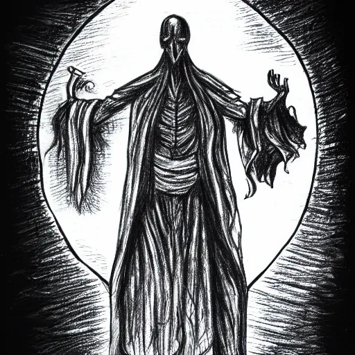 Prompt: A drawing of a floating lich. White Background. Dark Fantasy.