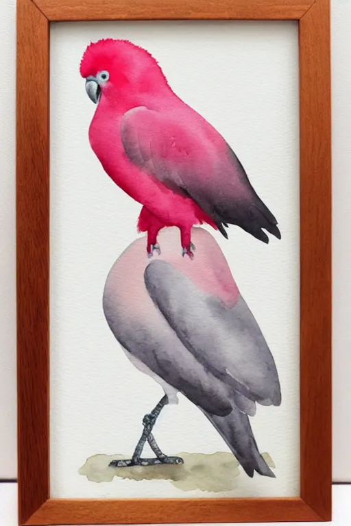 Image similar to a watercolor painting of a galah in a light wooden frame