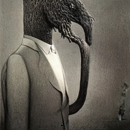 Image similar to animal in suit made by zdzislaw beksinski