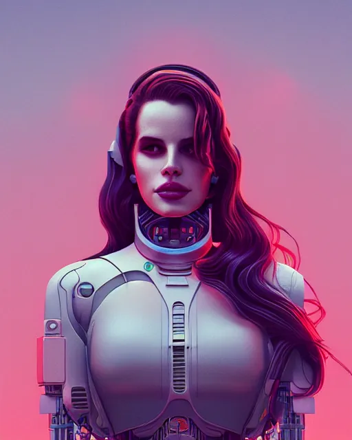 Image similar to portrait of Lana Del Rey as a cyborg. intricate abstract. intricate artwork. by Tooth Wu, wlop, beeple, dan mumford. dune by david lynch, octane render, trending on artstation, greg rutkowski very coherent symmetrical artwork. cinematic, hyper realism, high detail, octane render, 8k, iridescent accents