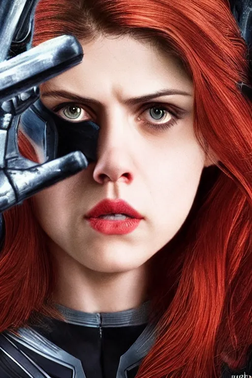 Prompt: alexandra daddario as black widow in avengers, realistic portrait photography, very detailed face