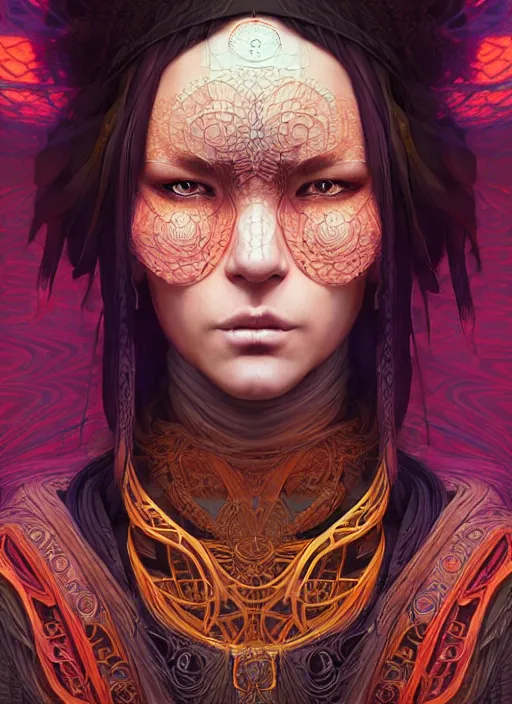 Prompt: ancient beautiful shaman girl face portrait, intricate artwork by josan gonzalez, artgerm, edmund leighton, kilian eng, very coherent artwork, cinematic, psychedelic, vibrant, octane render, unreal engine, 8 k, high contrast, black ink outline