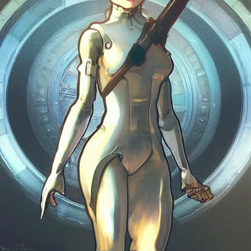 Image similar to a digital concept art by artgerm and greg rutkowski and alphonse mucha. clear portrait of 2 b nier automata in a skintight suit aiming a gun!! hyper detailed, character concept, full body!! dynamic pose, glowing lights!! intricate, elegant, highly detailed, digital painting, artstation, concept art, smooth, sharp focus, illustration