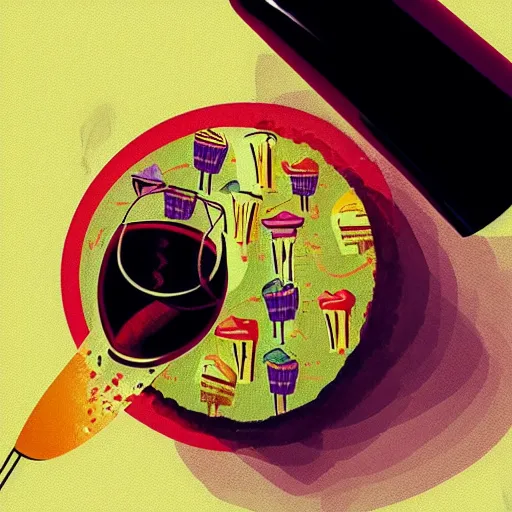 Image similar to “a birthday cake and wine imagined by Petros Afshar”